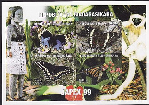 Мадагаскар, 1999, Бабочки, Цветы, Выставка, лист без зубцов